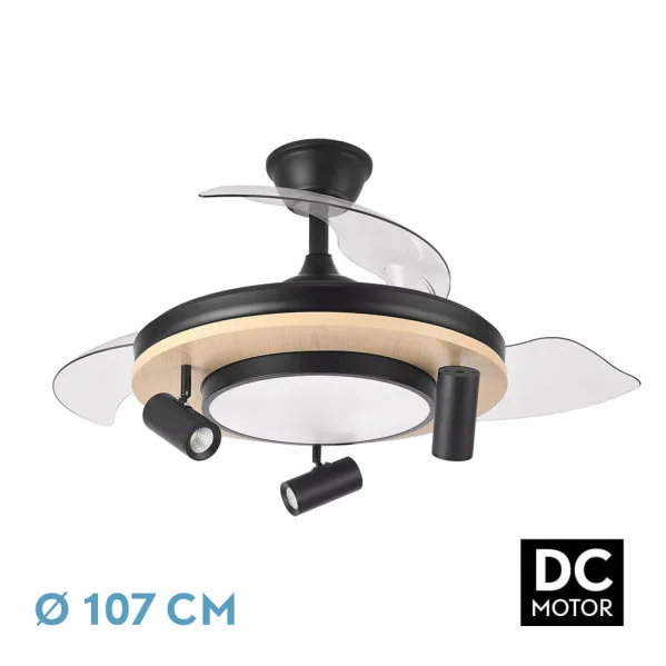 FABRILAMP Ventilador Dc Gladiator 59w Negro/madera 3asp.107d 6980lm 3000-4500-6500k 2encendidos Indep.Remoto+memoria+temporiz.