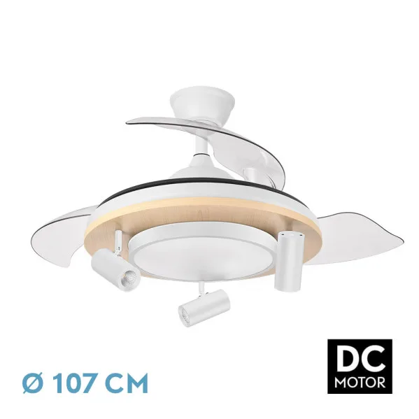 FABRILAMP Ventilador Dc Gladiator 59w Blanco/haya 3asp.107d 6980lm 3000-4500-6500k Remoto+memoria+temporizador