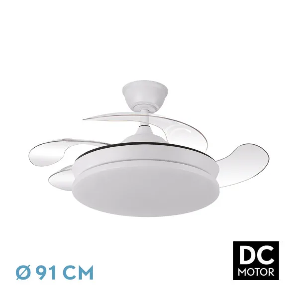 Ventilador dc tridente mini 59w blanco 4aspas desp. 91d 6980lm reg.intensidad remoto+temporizador+memoria 3000-4000-6000k