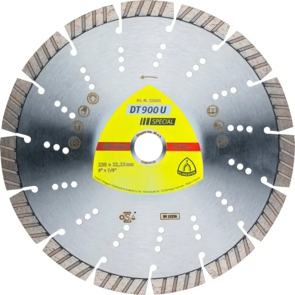 Klingspor 325045 Discos de Corte Diamantados para Amoladoras Angulares, DT 900 U, 230 mm x 22.23 mm, 6600 RPM