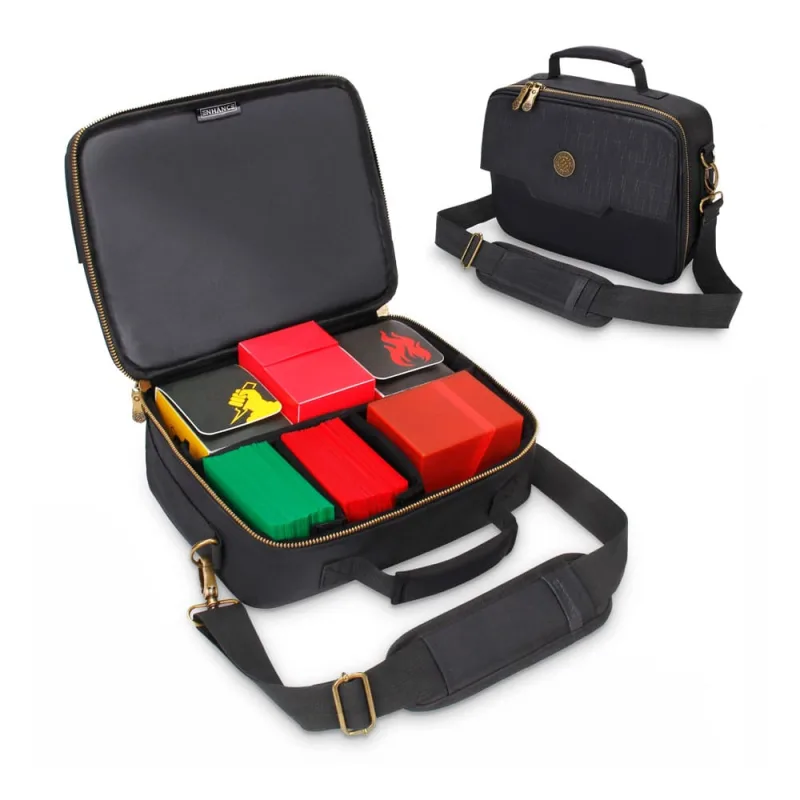 Enhance MTG Estuche de Viaje de Caja de Tarjeta - Bolsa para Estuche Portátil con Soporte para Mazo Compatible con Tarjetas MTG, Keyforge, Juegos de Cartas - Lapiceros, Bolsillo para Dados, Fichas