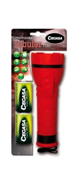 Cegasa profesional linterna de 7 led - cuerpo de goma antideslizante - resistente a golpes y humedad - funciona con 2 pilas lr20 (incluidas)