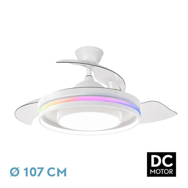 FABRILAMP Ventilador Dc Pitufo 59w Blanco/haya 3asp107d 6980lm Rgb +3000-4500-6500k Reg.intensidad+remoto+memo+temporiz