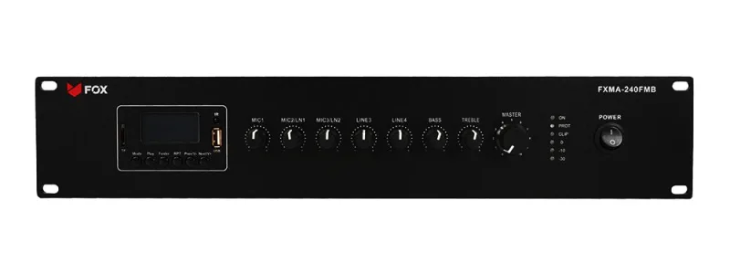 AV FOX FXMA-240FMB Amplificador Mezclador de 240W con USB/SD/FM/Bluetooth Frecuencia 60Hz-15kHz | 100V/70V y 4/8/16 Ω