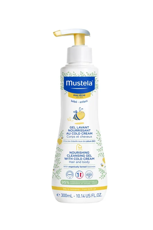 Mustela Gel Limpiador Nutritivo CC, Cold Cream Natural, Cuerpo y Cabello, Bebé y Toda la Familia - Limpiador Diario, Específico para Pieles Secas, 95% Ingredientes de Origen Natural (300ml)