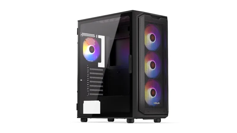 KRUX Orona, ATX, microATX, Mini-ITX, Carcasa de PC, Placa Frontal Permeable al Aire, Ventilador ARGB de 4 x 120 mm, Cristal Lateral con bisagras | KRXD003