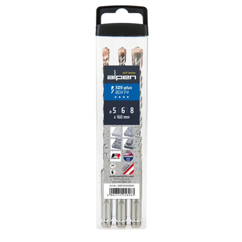 ALPEN 9084058 Estuche Brocas SDS Plus F4 (3 Piezas) Ø 5/6/8 mm