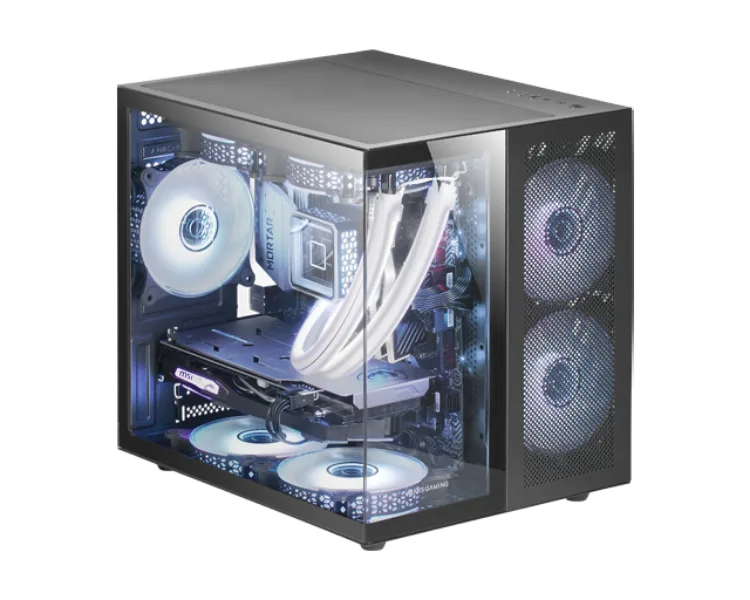 CAJA MICROATX CUBE GAMING MARS GAMING MCNOVAM NEGRA DOBLE PANEL DE CRISTAL TEMPLADO DOBLE CAMARA REJILLA FRONTAL USB-C USB-A 3.0