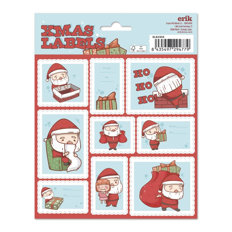 Grupo Erik Etiquetas adhesivas Navidad Papa Noel - Etiquetas regalo Navidad / 18 Etiquetas Navidad - Etiquetas regalo - Pegatinas navidad regalos