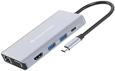 Conceptronic DONN20G base para portátil y replicador de puertos Alámbrico USB 3.2 Gen 1 (3.1 Gen 1) Type-C Gris