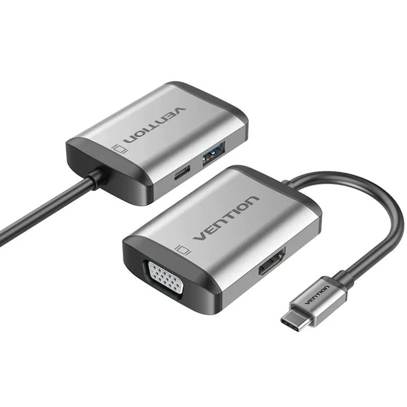 Vention Conversor TFAHB/ 1xUSB/ 1xHDMI/ 1xVGA/ 1xUSB Tipo-C PD/ 15cm/ Gris