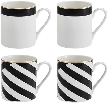Mikasa Luxe Deco Juego de 4 tazas, Tazas de porcelana fina con estampado geométrico para té y café, 380ml - Envase de regalo y apto para lavavajillas
