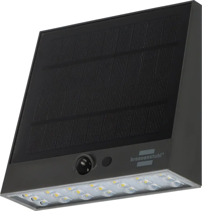 Brennenstuhl Foco Solar LED SOL 1000 Plana/Luz LED de pared para exteriores con detector de movimiento (IP54, 1000lm, 4 modos de luz diferentes, sensor crepuscular, incl. batería recargable)