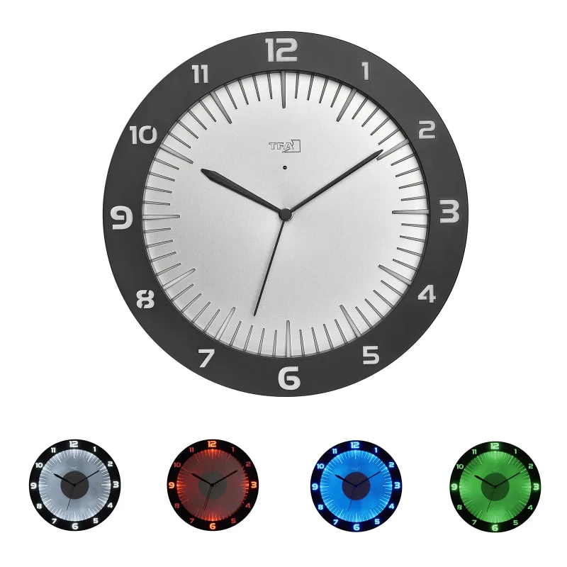 TFA Dostmann Lumoclock 60.3553 - Reloj de Pared con luz led (9 Variantes de Color, 30 cm), Color Gris