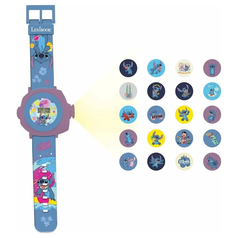 Lexibook - Disney Stitch - Reloj de proyección ajustable pantalla digital - 20 imágenes de Lilo & Stitch - para Niños - DMW050D