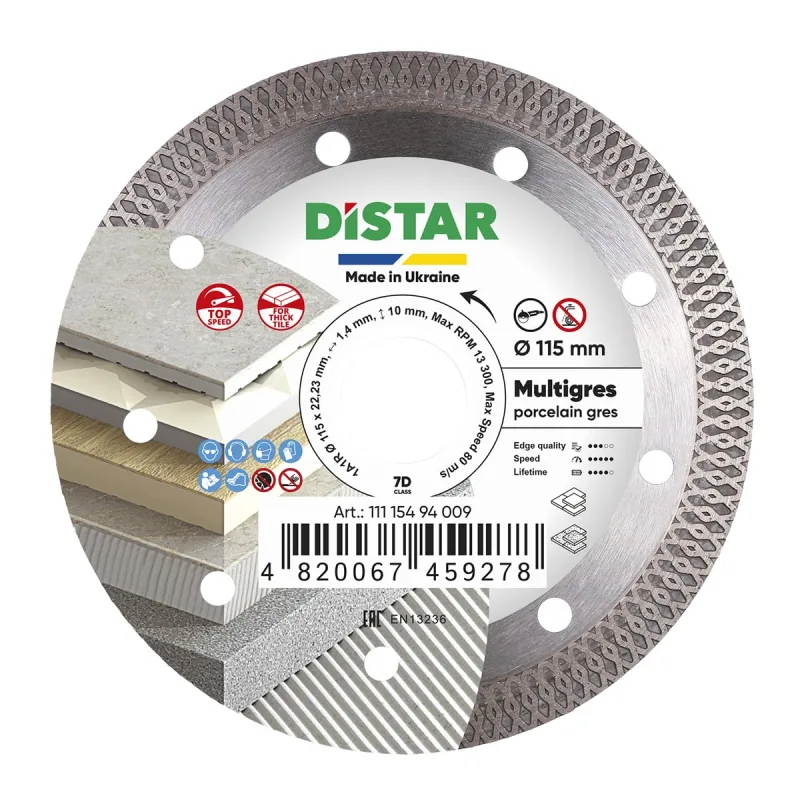 DISTAR Disco de corte de diamante 115 mm 1A1R Multigres para cerámica y gres porcelánico