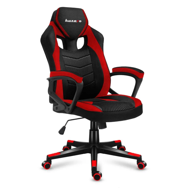 huzaro Force 2.5 Red Mesh | Silla de oficina para videojuegos, silla de ordenador, ergonómica, altura ajustable, giratoria con función basculante, soporta hasta 140 kg, tela, color negro y rojo