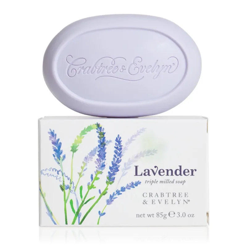 Jabón Triple-Milled Crabtree & Evelyn Lavanda, 100 g, fórmula vegetal, aroma fresco a lavanda, violeta, cítricos, sin parabenos ni ftalatos, hidratante con manteca de karité