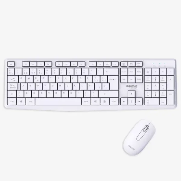 Teclado y Raton (Pack) Multimedia Membrana Ratón Sensor óptico Approx APPMX420W | Wireless 2.4 GHz, Blanco