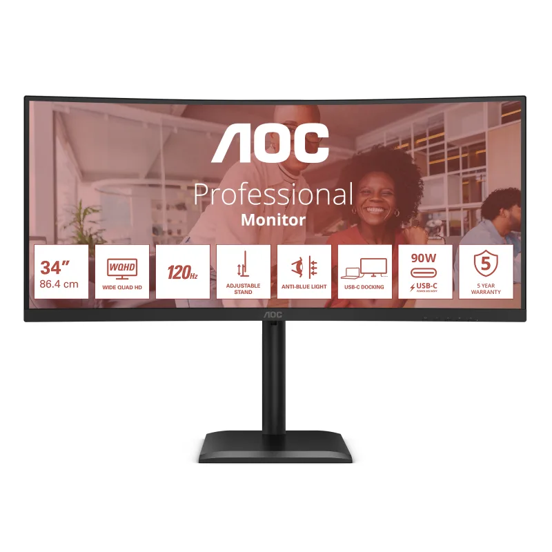 AOC E4 CU34E4CV pantalla para PC 86,4 cm (34") 3440 x 1440 Pixeles UltraWide Quad HD LCD Negro