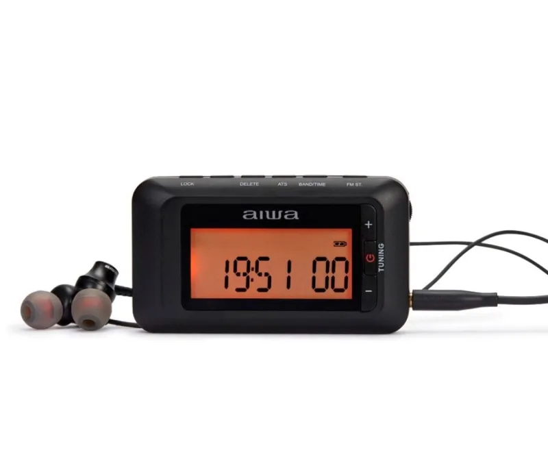 AIWA RD-10 Radio de Bolsillo Digital Am/FM Estéreo con RDS, Pantalla LED, Sleep Timer y Auriculares Incluidos
