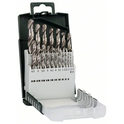 Set de 19 brocas para metal HSS-G, DIN 3381,0, 1,5, 2,0, 2,5, 3,0, 3,5, 4,0, 4,5, 5,0, 5,5, 6,0, 6,5, 7,0, 7,5, 8,0, 8,5, 9,0, 9,5, 10,0 mm