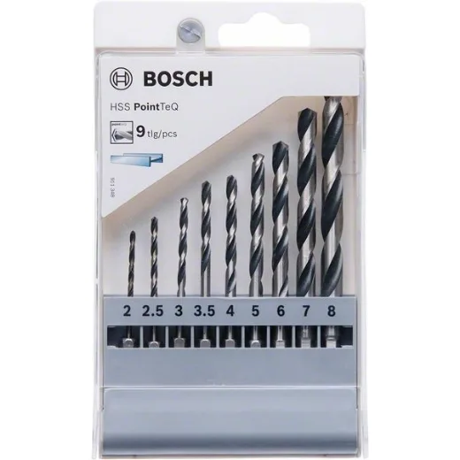 Bosch Professional Set de brocas hexagonales PointTeQ de 9 unidades, diámetro: 2-8 mm, vástago hexagonal ¼", Accesorio para taladros de batería y taladros