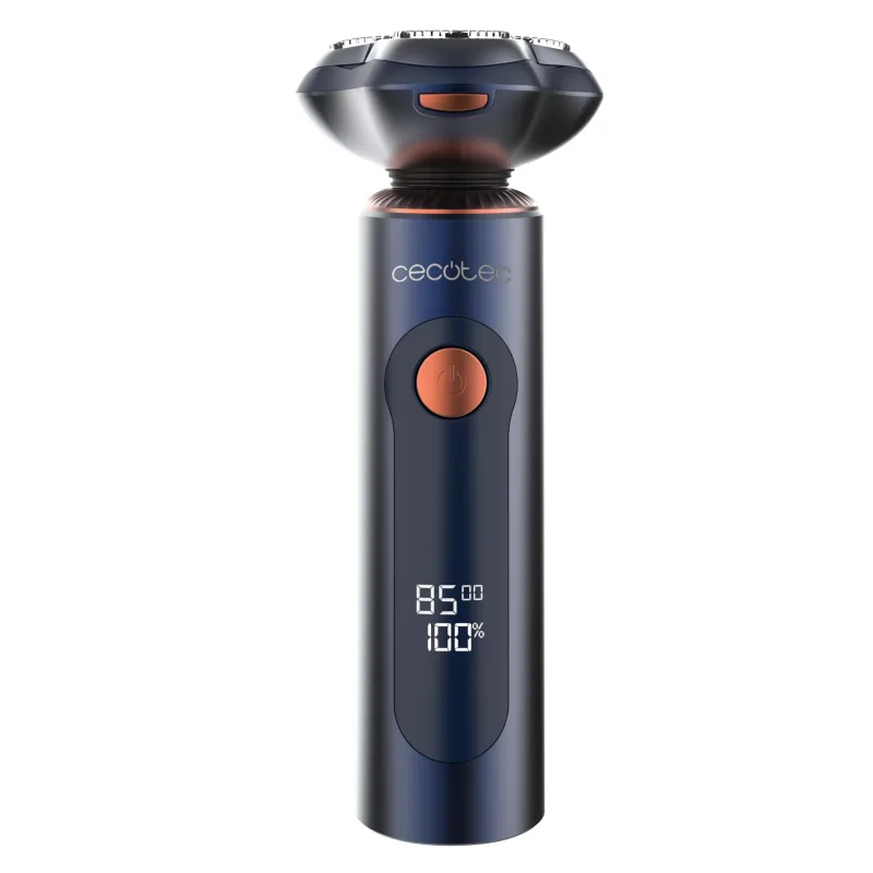 Cecotec Afeitadora Rotativa PrecisionCare Aluminium Pro. Autonomía 80mins, Pantalla LCD, Cuchillas de Titanio, 8000rpm, Resistente al Agua IPX6, Tecnología Doble Cuchilla, Base de Carga