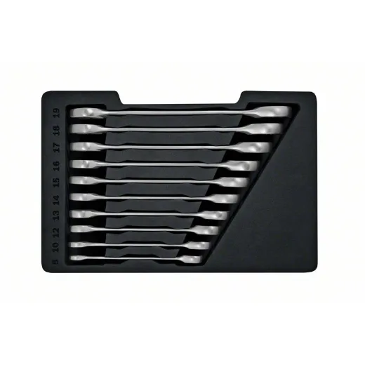 Bosch Professional - Juego de 10 llaves combinadas con función de carraca (8, 10, 12, 13, 14, 15, 16, 17, 18, 19 mm, en caja)