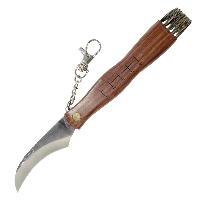 Cuchillo recolector de setas Greenmill, 21 cm con medida y cepillo integrado, herramienta ideal para la recolección precisa y fácil de setas en el campo.