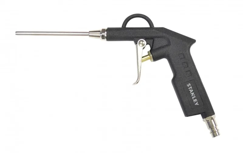 Pistola neumática de soplado con boquilla larga 100mm Stanley W150026XSTN, presión 6 bar, caudal 150 l/min, ideal para limpieza en zonas difíciles, color metálico