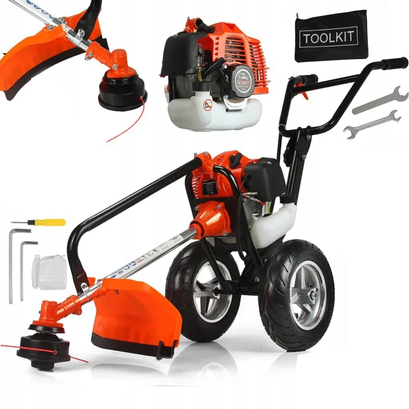 Desbrozadora de Gasolina con Ruedas Potencia 2 CV Motor 2 Tiempos 52cc Mezcla de Gasolina:Aceite cortacésped cortabordes Recortadora Trimmer