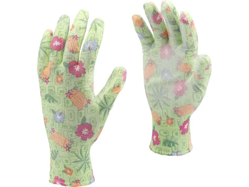 FLO 74135 - guantes de jardín de impresión 10 "flores verdes de poliéster