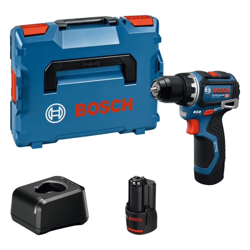 Taladro/atornillador a batería GSR 12V-32 con Bosch Professional 12V System (KickBack Control óptimo, motor Brushless sin escobillas, incl. baterías de 2,0 Ah, cargador GAL 12V-20, L-BOXX)
