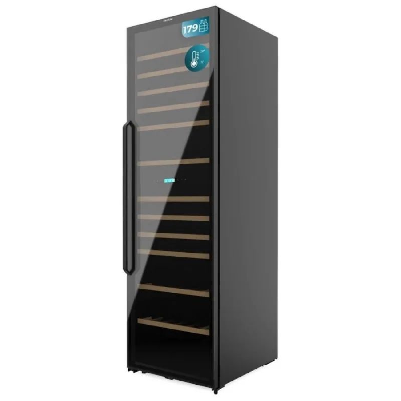 Cecotec Vinoteca 176 Botellas Bolero GrandSommelier Duo 176000 Black. Temperatura Dual, Protección UV, Alarma Temperatura, Filtro Carbón, Puerta Reversible, LED, Compresor Eficiente