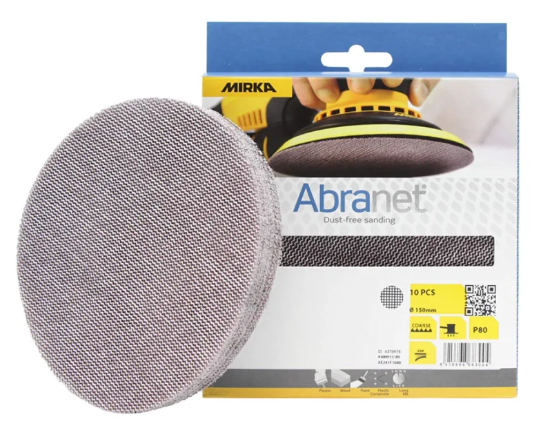 Mirka Abranet discos de lijado de red Ø 150mm cierre adhesivo/grano P80 / 10 uds. / Adecuados para todas las lijadoras de 150mm / Para el lijado sin polvo de madera, masilla, barniz