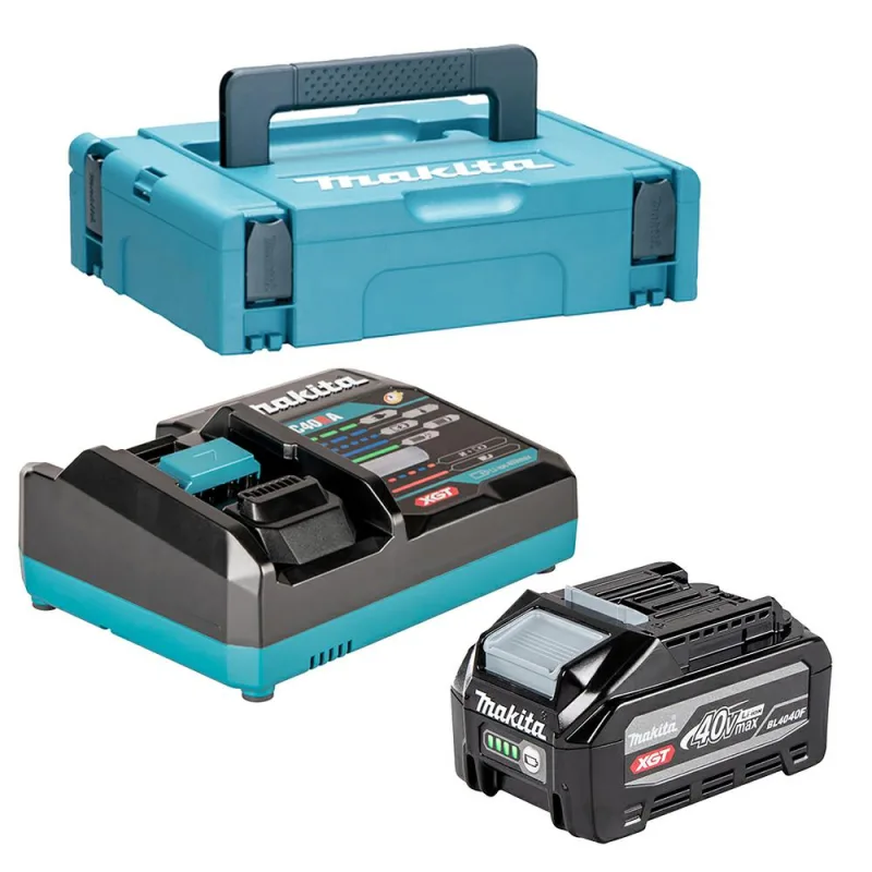 Makita Kit de energía 40V XGT BL4040Fx1+DC40RA, batería de 4.0Ah y cargador rápido, rendimiento óptimo, alta autonomía, protección avanzada, diseño resistente, color negro.