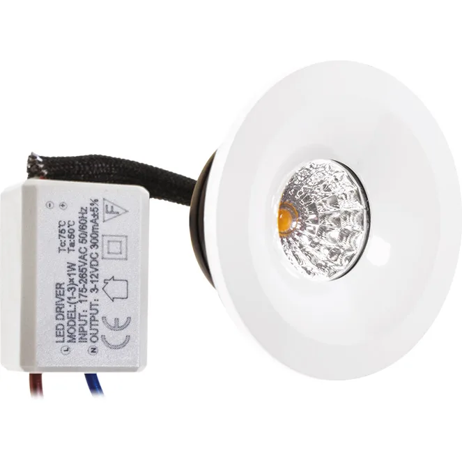 Downlight empotrable centimo redondo fijo 1x1w led 65lm 2700k al.0,3xd.5cm blanco