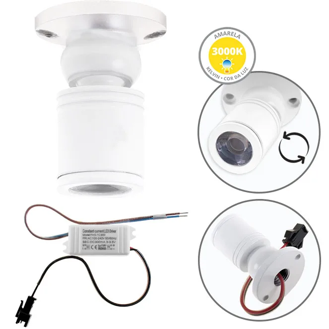 Foco orientable melvin redondo 1w led 70lm 3000k a.4xd.3cm blanco