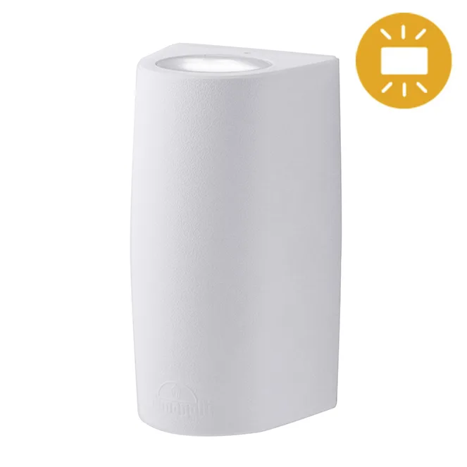 Aplique marta 2xgu10 6w con pulsador cct (2colores) ip55 l.9,2xan.8xal.17cm resina blanca