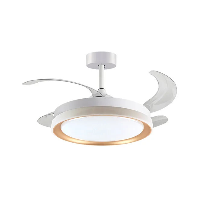 Ventilador dc kigali mini blanco/oro, 4 aspas retráctiles, 48w led 3000|4000|6000k, al.35xd.91/40cm