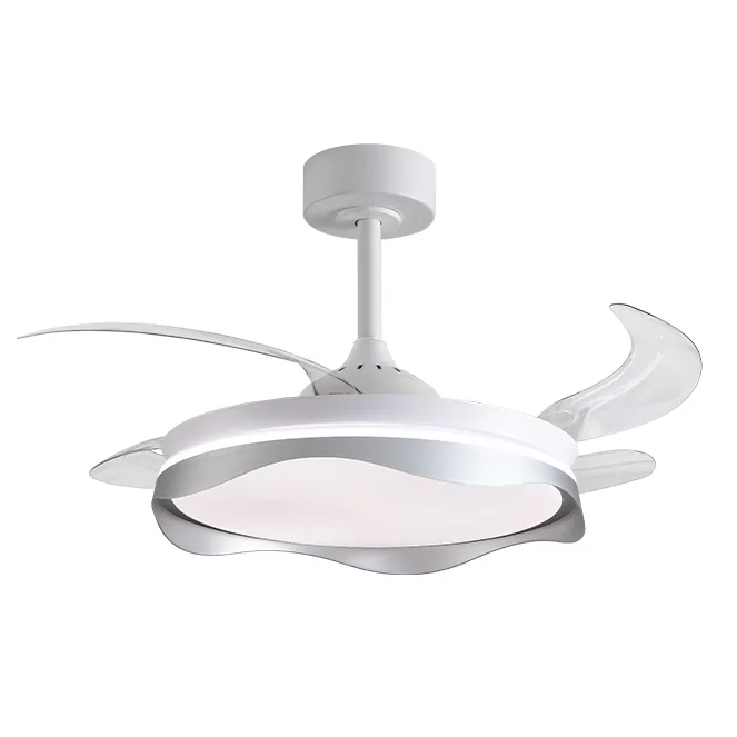 Ventilador dc olas blanco/plata, 4 aspas retráctiles, 72w led 3000|4000|6000k, al.35xd.108/50cm