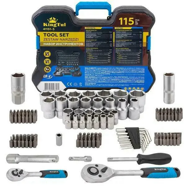 Juego de herramientas 115 piezas 1/4", 1/2" (hexagonales)