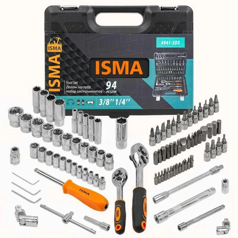 WMC Tools Maletín de herramientas lleno de 94 piezas profesional para coche, garaje, hogar, con 33 cabezales, cardán y más, en maletín resistente con cierre de metal