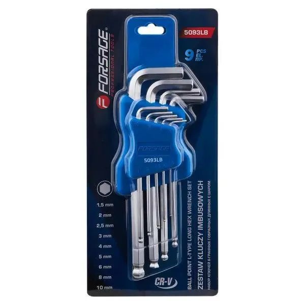 Juego de llaves Allen largas con bola 9 piezas (1.5-10mm)