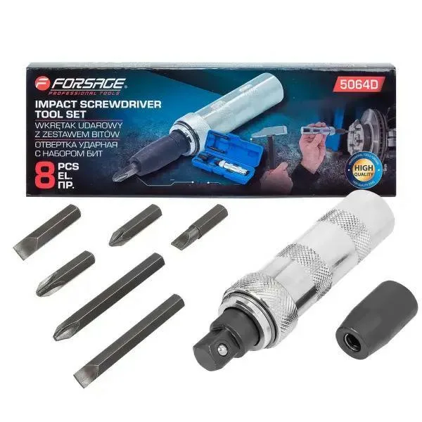 Llave de impacto 1/2" con juego de puntas y adaptador 8el.