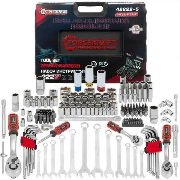 Juego de herramientas 222 piezas 1/4", 3/8", 1/2" (hexagonales) (4-32mm)