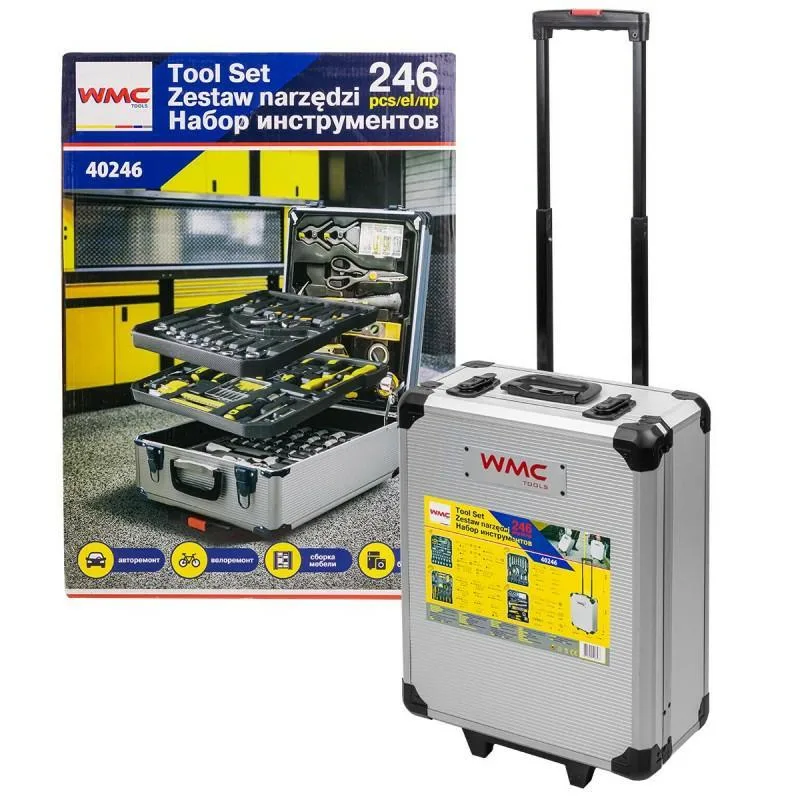 Juego de herramientas 246 piezas 1/4" y 1/2" (4-21mm) (6 caras) en maletín con ruedas
