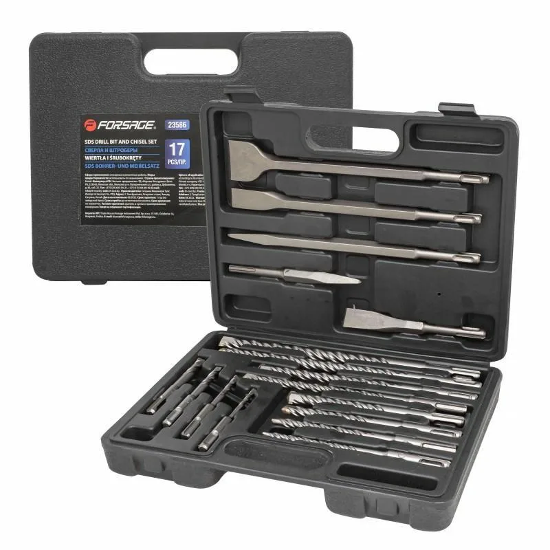 Juego de brocas de widia y cinceles SDS 17 piezas