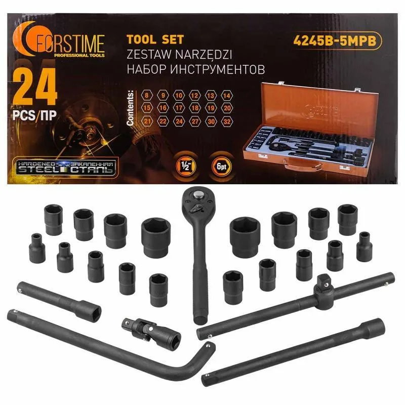 Juego de herramientas 1/2" 24 piezas (8-32mm) (6 caras)